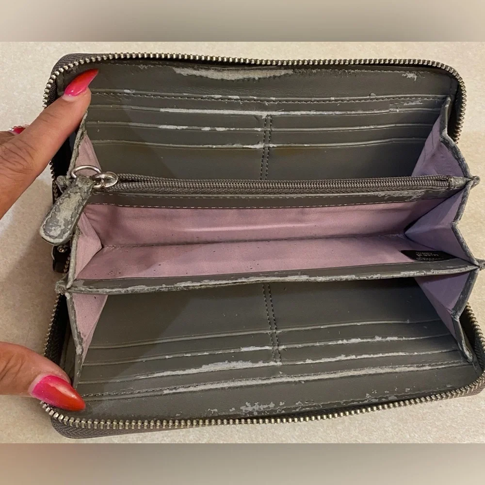 COACH Blue/Grey Long Zip Around Wallet w/Sliver Link Chain Detailing, GUC